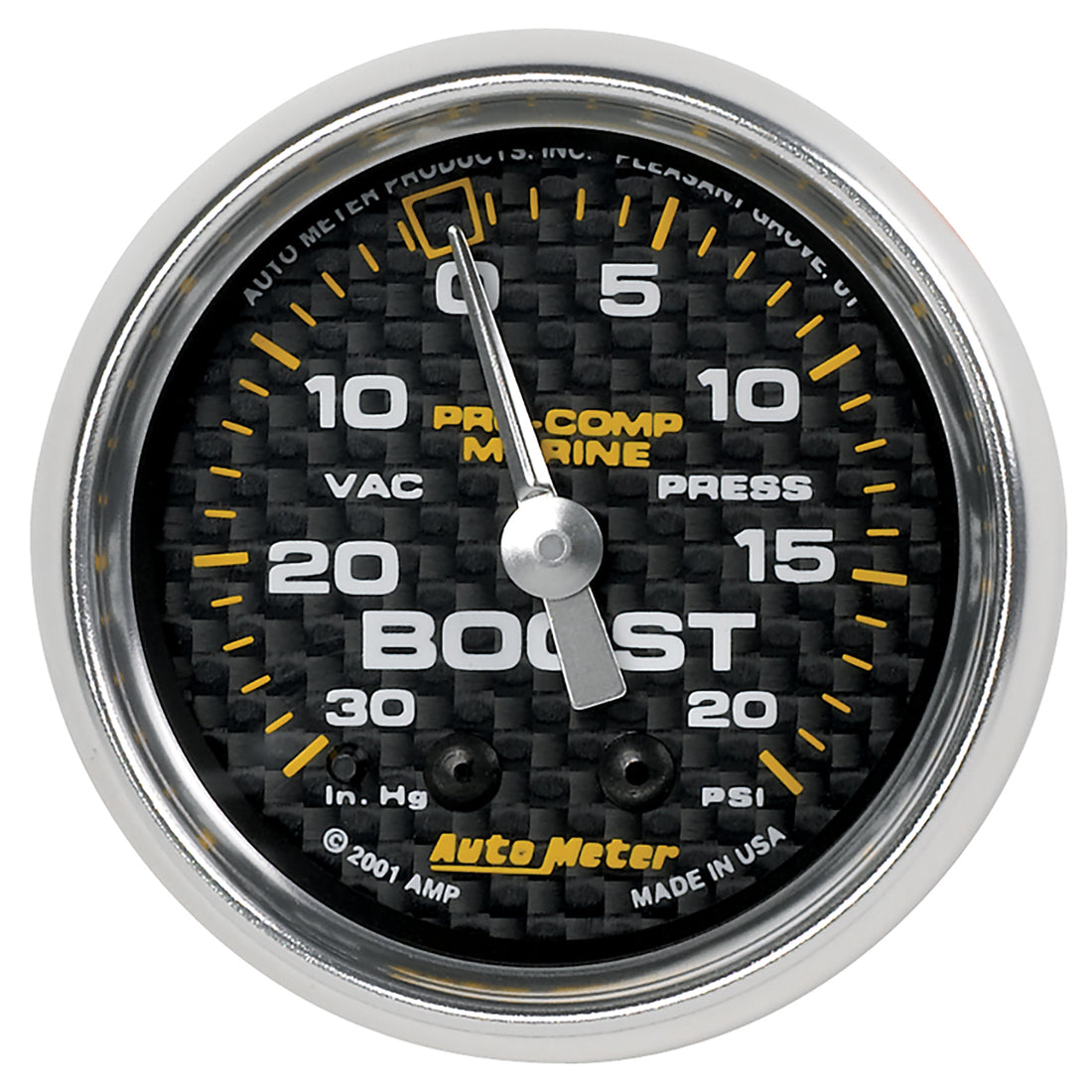 AutoMeter 200774-40 - GAUGE, VAC/BOOST, 2 1/16", 30INHG-20PSI, MECHANICAL, MARINE CARBON FIBER