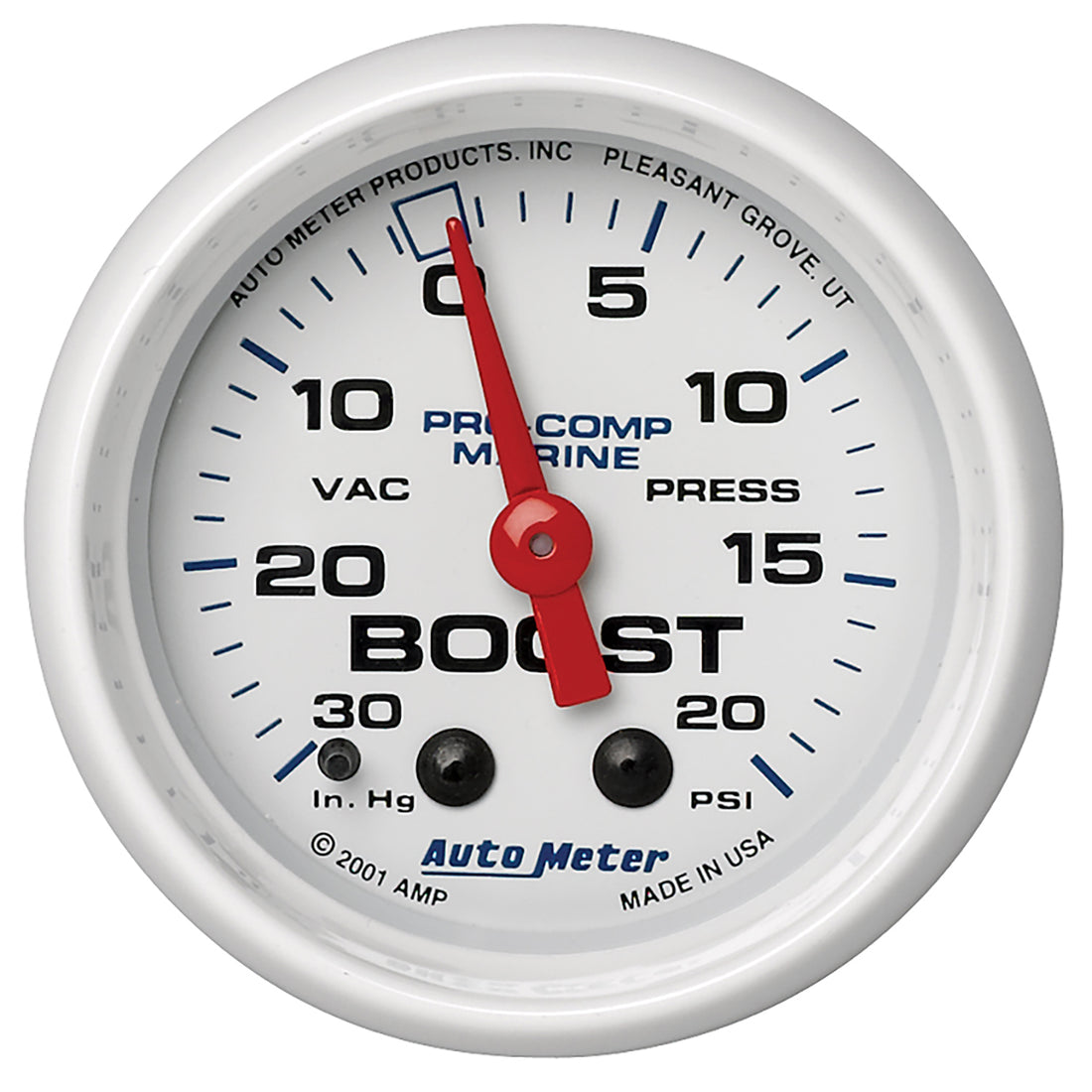 AutoMeter 200774 - GAUGE, VAC/BOOST, 2 1/16", 30INHG-20PSI, MECHANICAL, MARINE WHITE 3