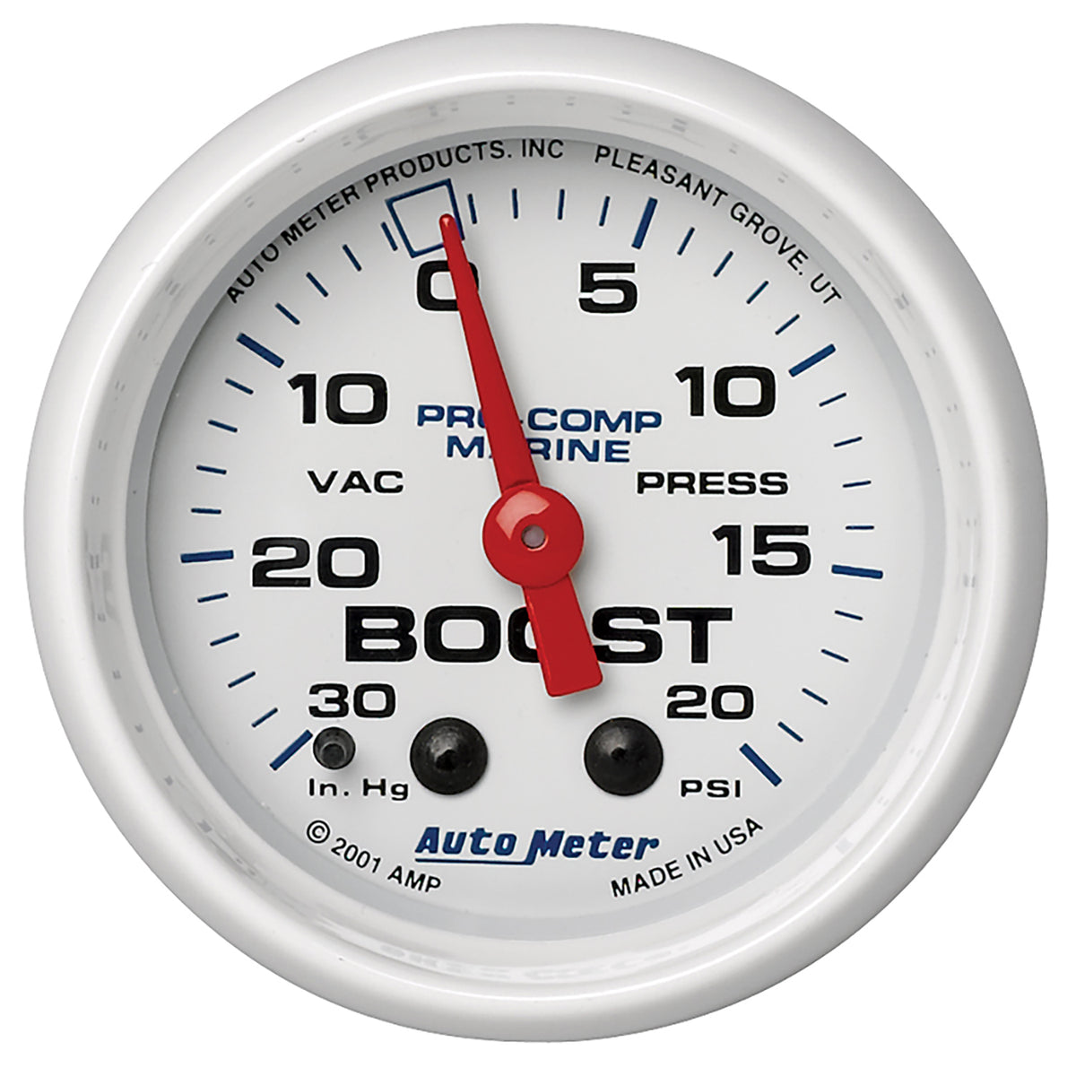 AutoMeter 200774 - GAUGE, VAC/BOOST, 2 1/16", 30INHG-20PSI, MECHANICAL, MARINE WHITE 3