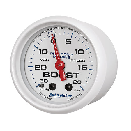 AutoMeter 200774 - GAUGE, VAC/BOOST, 2 1/16", 30INHG-20PSI, MECHANICAL, MARINE WHITE 4