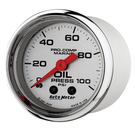 AutoMeter Body AutoMeter 200790-35 - GAUGE, OIL PRESSURE, 2 1/16", 100PSI, MECHANICAL, MARINE CHROME