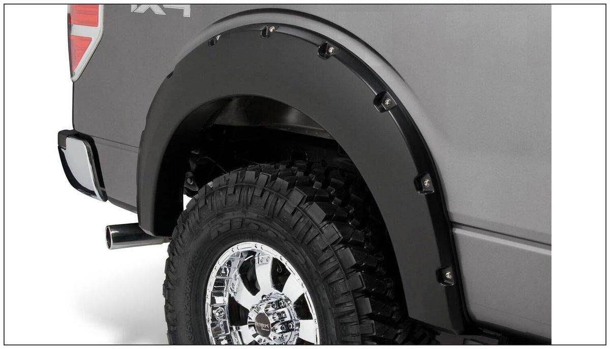 Bushwacker 20080-02 - Black Pocket/Rivet Style Smooth Finish Rear Fender Flares For 2009-2014 Ford F150 (Excludes Raptor) Bushwacker