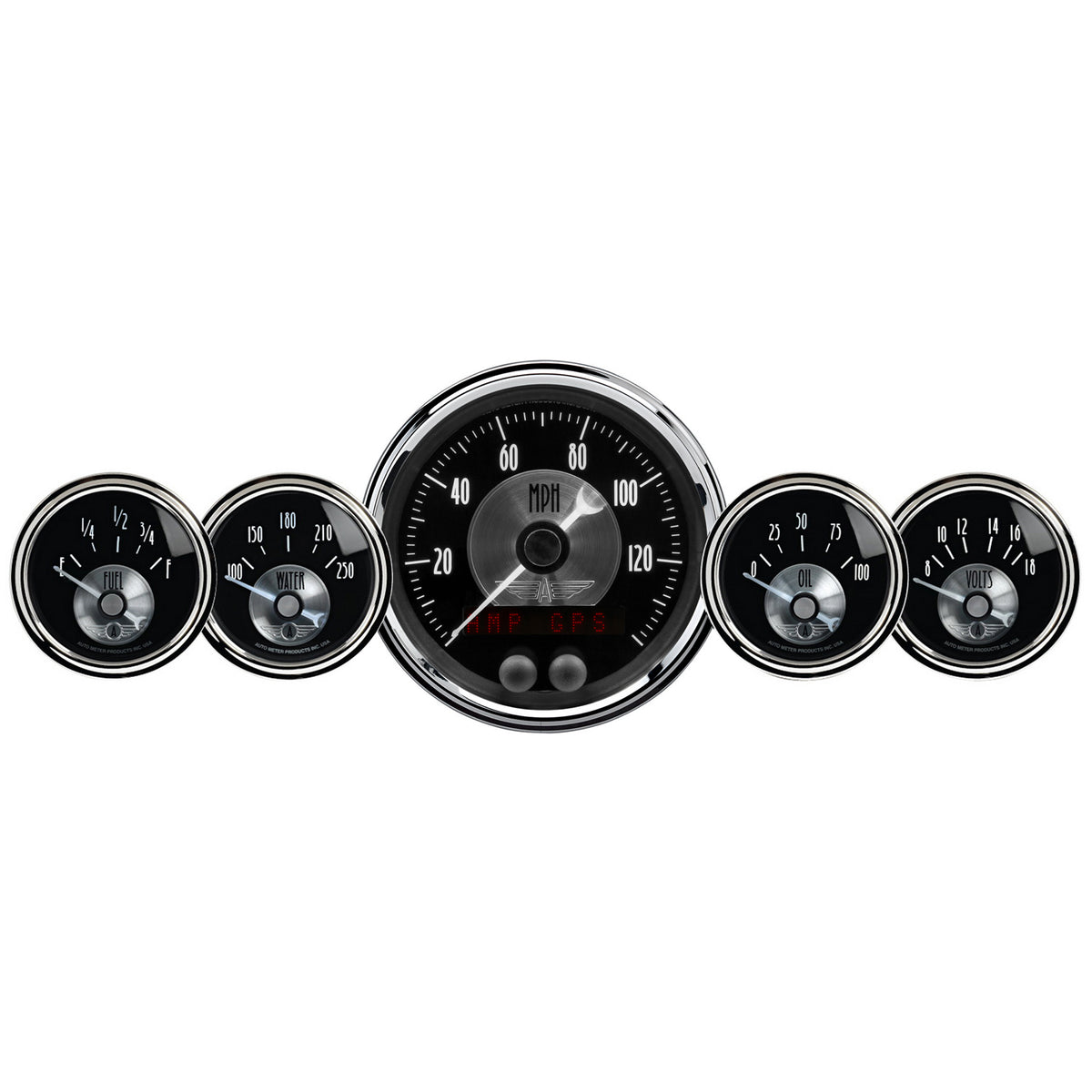AutoMeter 2024 - GAUGE KIT, 5 PC., 3 3/8" & 2 1/16", GPS SPEEDO W/LCD ODO, PRESTIGE BLK DIAMOND