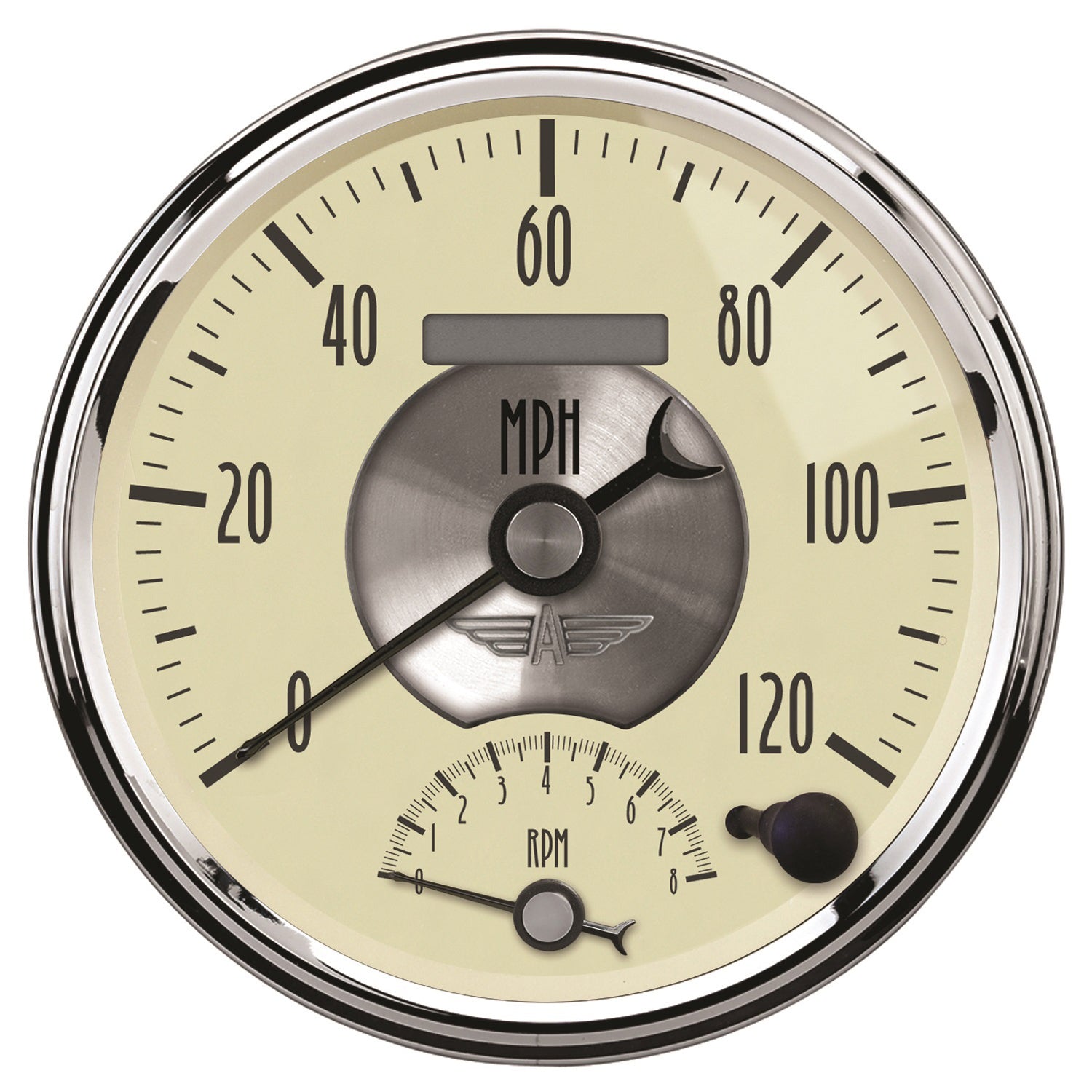 AutoMeter 2090 - GAUGE, TACH/SPEEDO, 5", 120MPH & 8K RPM, ELEC. PROGRAM., PRESTIGE ANTQ. IVORY 3