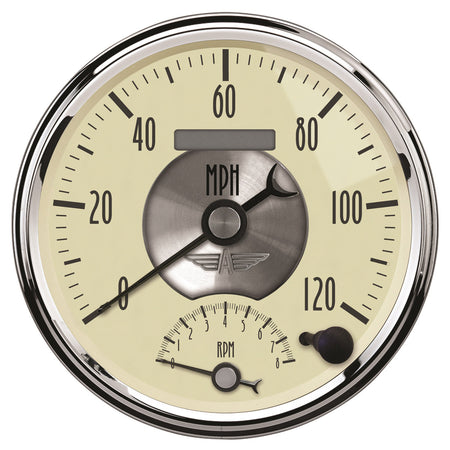 AutoMeter 2090 - GAUGE, TACH/SPEEDO, 5", 120MPH & 8K RPM, ELEC. PROGRAM., PRESTIGE ANTQ. IVORY 3