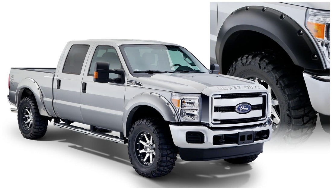 Bushwacker 20917-02 - Black Pocket/Rivet Style Smooth Finish 4-Piece Fender Flare Set For 2008-2010 Ford F250/F350 Super Duty Bushwacker 2