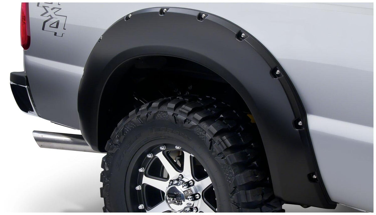 Bushwacker 20917-02 - Black Pocket/Rivet Style Smooth Finish 4-Piece Fender Flare Set For 2008-2010 Ford F250/F350 Super Duty Bushwacker 4