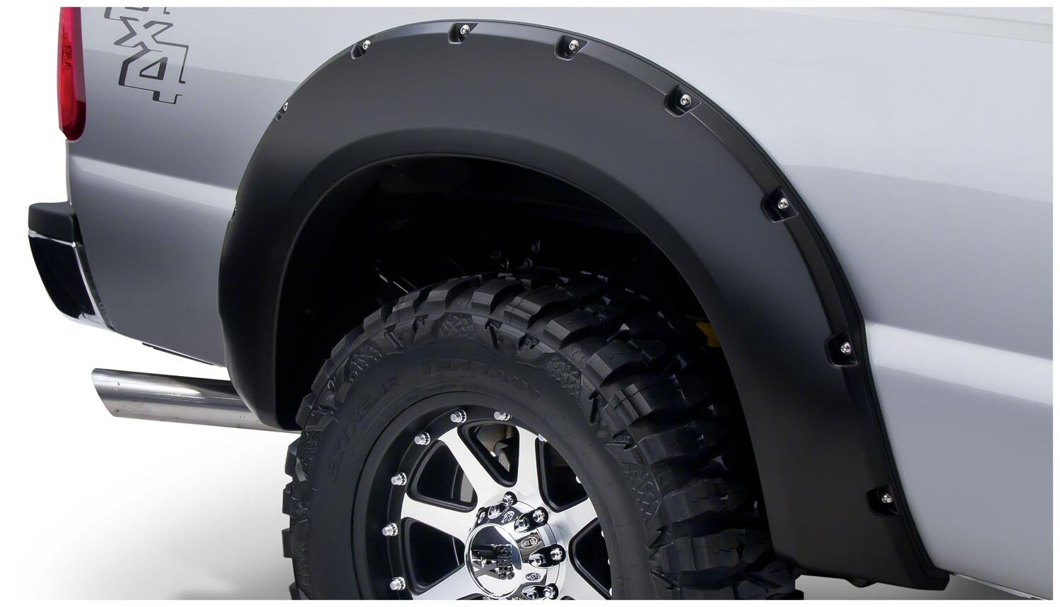 Bushwacker 20917-02 - Black Pocket/Rivet Style Smooth Finish 4-Piece Fender Flare Set For 2008-2010 Ford F250/F350 Super Duty Bushwacker 4