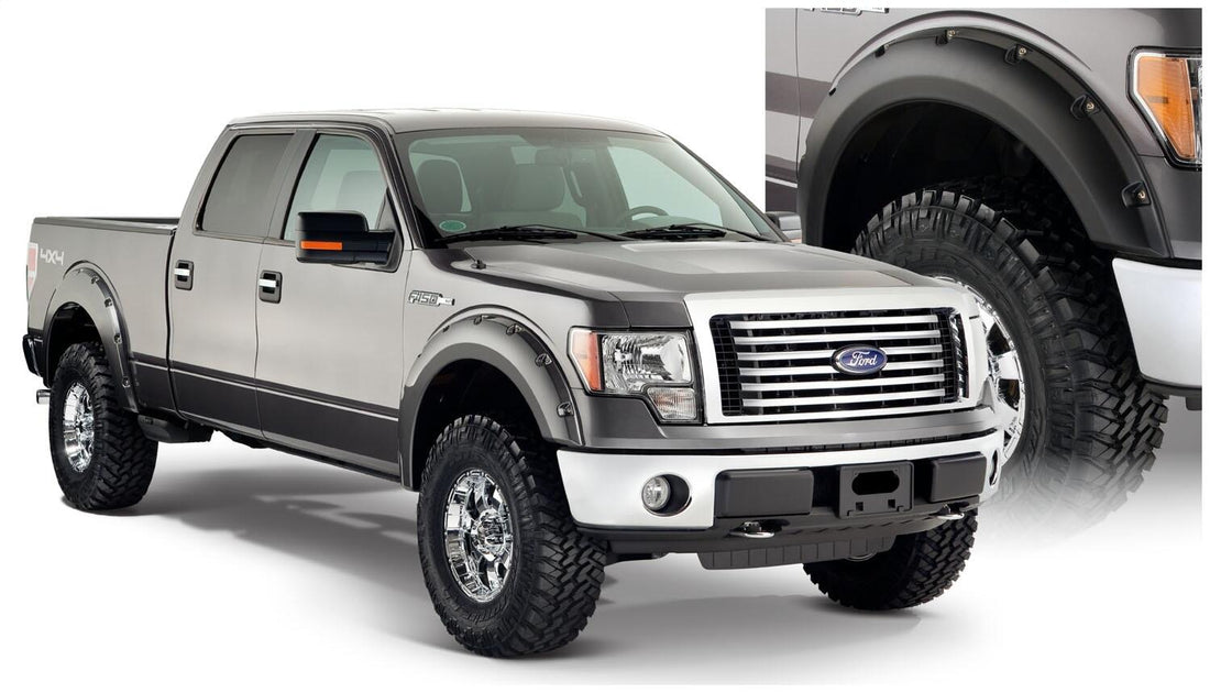 Bushwacker 20929-02 - Black Pocket/Rivet Style Smooth Finish 4-Piece Fender Flare Set For 2009-2014 Ford F150 (Excludes Raptor) Bushwacker 1
