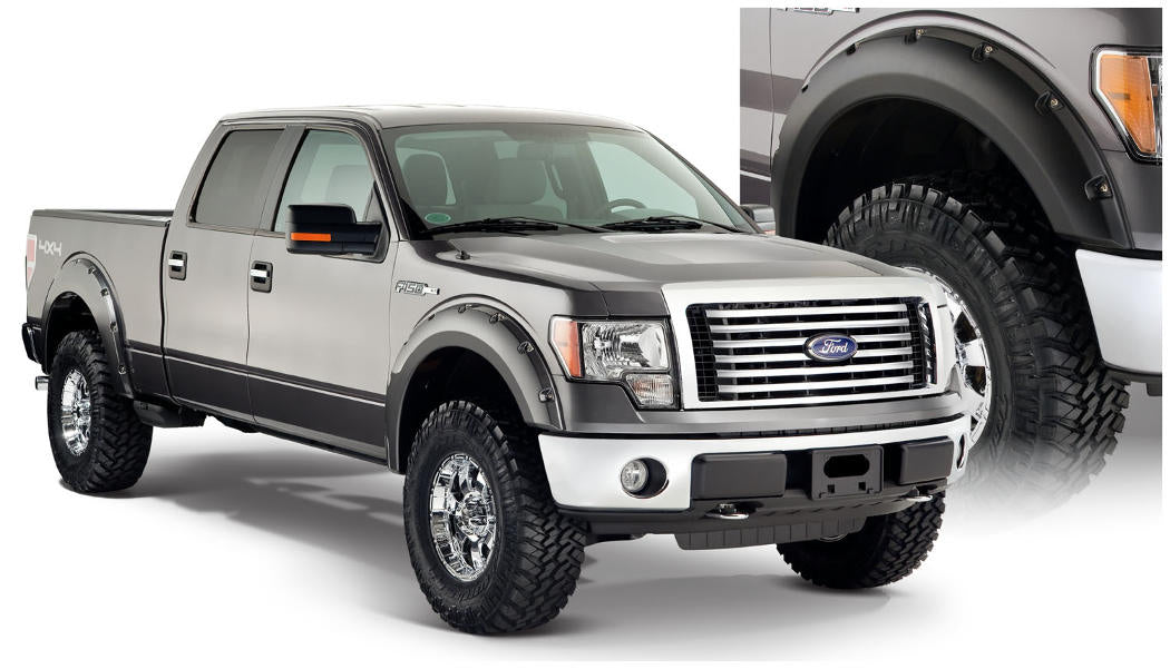 Bushwacker 20929-02 - Black Pocket/Rivet Style Smooth Finish 4-Piece Fender Flare Set For 2009-2014 Ford F150 (Excludes Raptor) Bushwacker 4