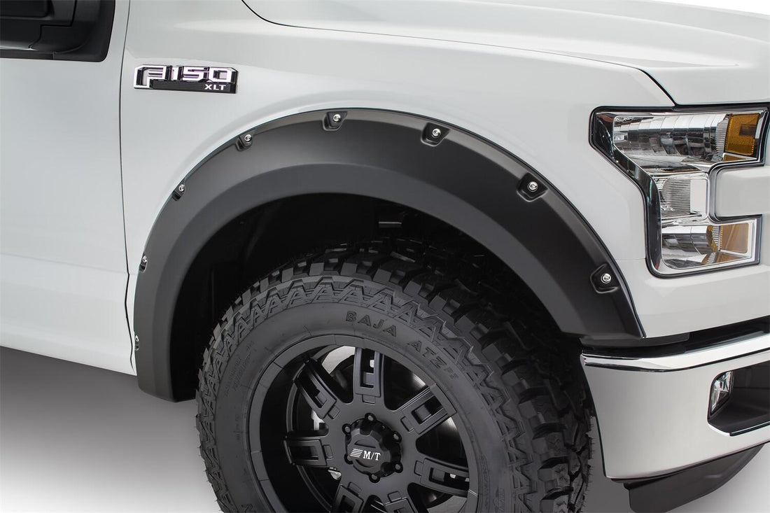 Bushwacker 20935-02 - Black Pocket/Rivet Style Smooth Finish 4-Piece Fender Flare Set For 2015-2017 Ford F150 (Excludes Models W/Tech Package) Bushwacker 4