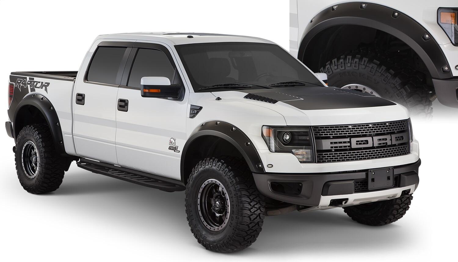 Bushwacker 20938-02 - Black Pocket/Rivet Style Smooth Finish 4-Piece Fender Flare Set For 2010-2014 Ford Raptor Bushwacker 1