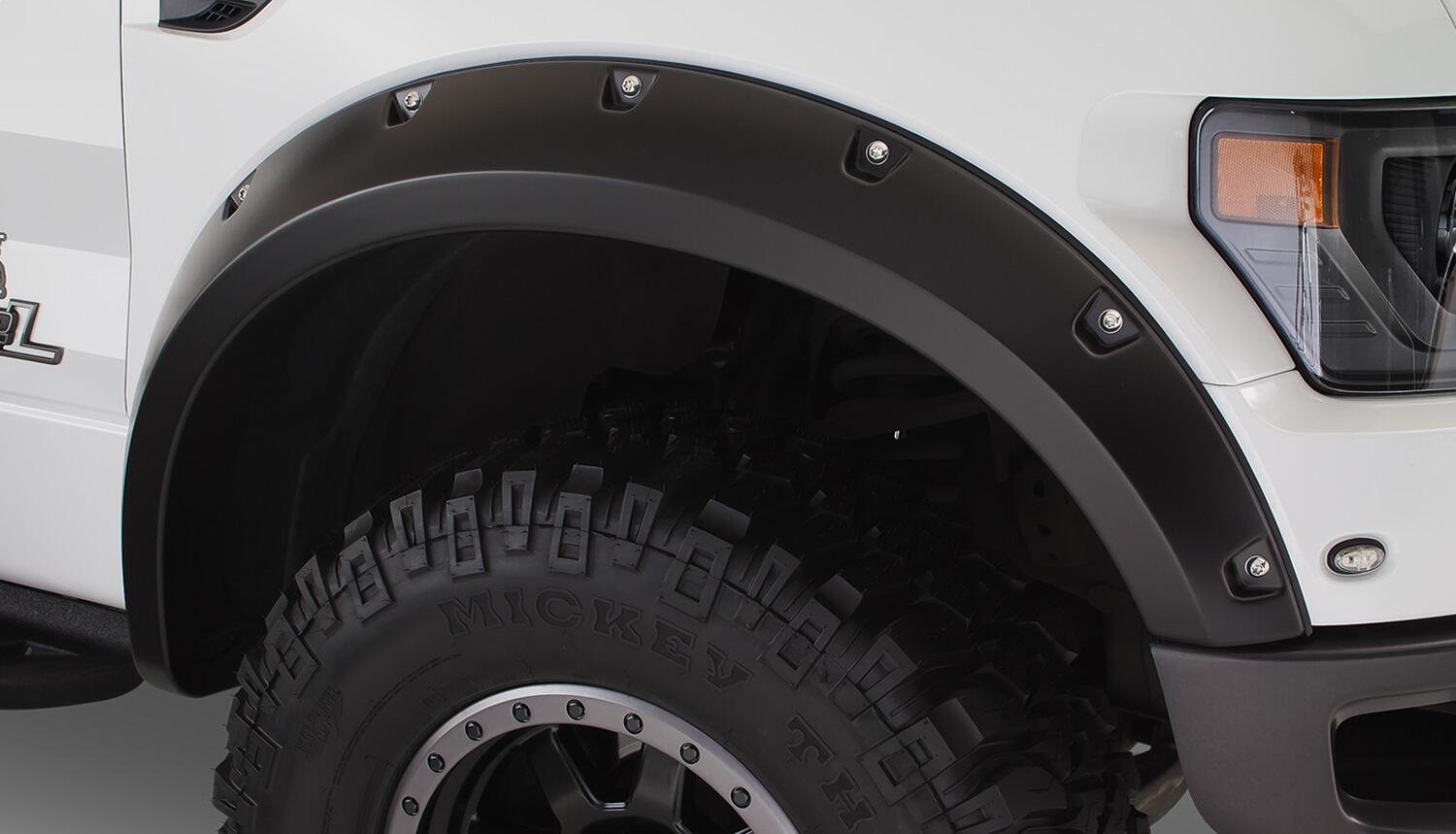 Bushwacker 20938-02 - Black Pocket/Rivet Style Smooth Finish 4-Piece Fender Flare Set For 2010-2014 Ford Raptor Bushwacker 2