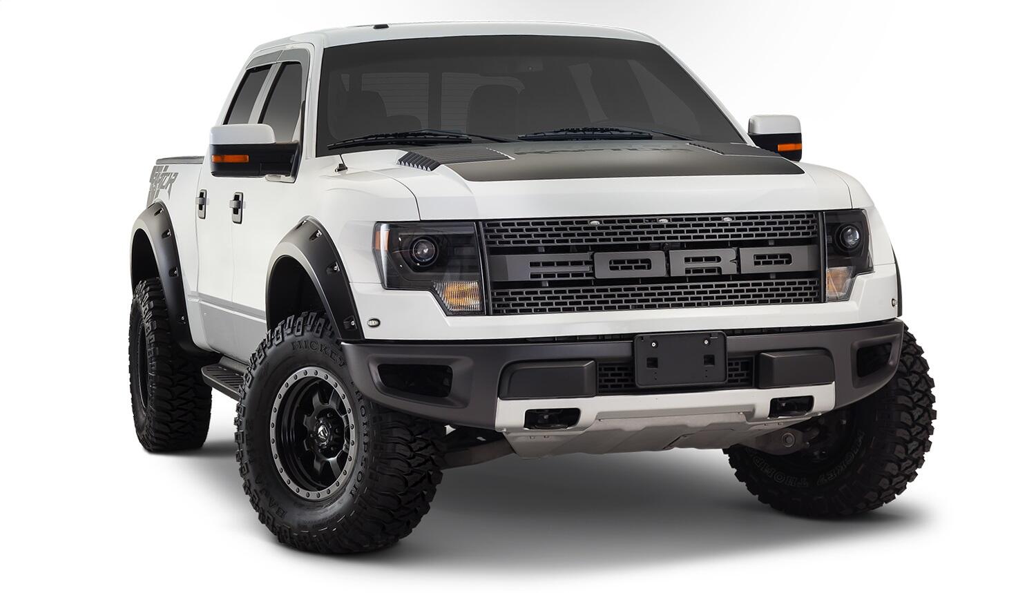 Bushwacker 20938-02 - Black Pocket/Rivet Style Smooth Finish 4-Piece Fender Flare Set For 2010-2014 Ford Raptor Bushwacker 4
