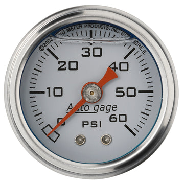 AutoMeter 2176 - GAUGE, PRESSURE, 1.5" DIRECT MNT, 60PSI, LIQUID FILLED MECH, WHT, 1/8" NPTF MALE 3