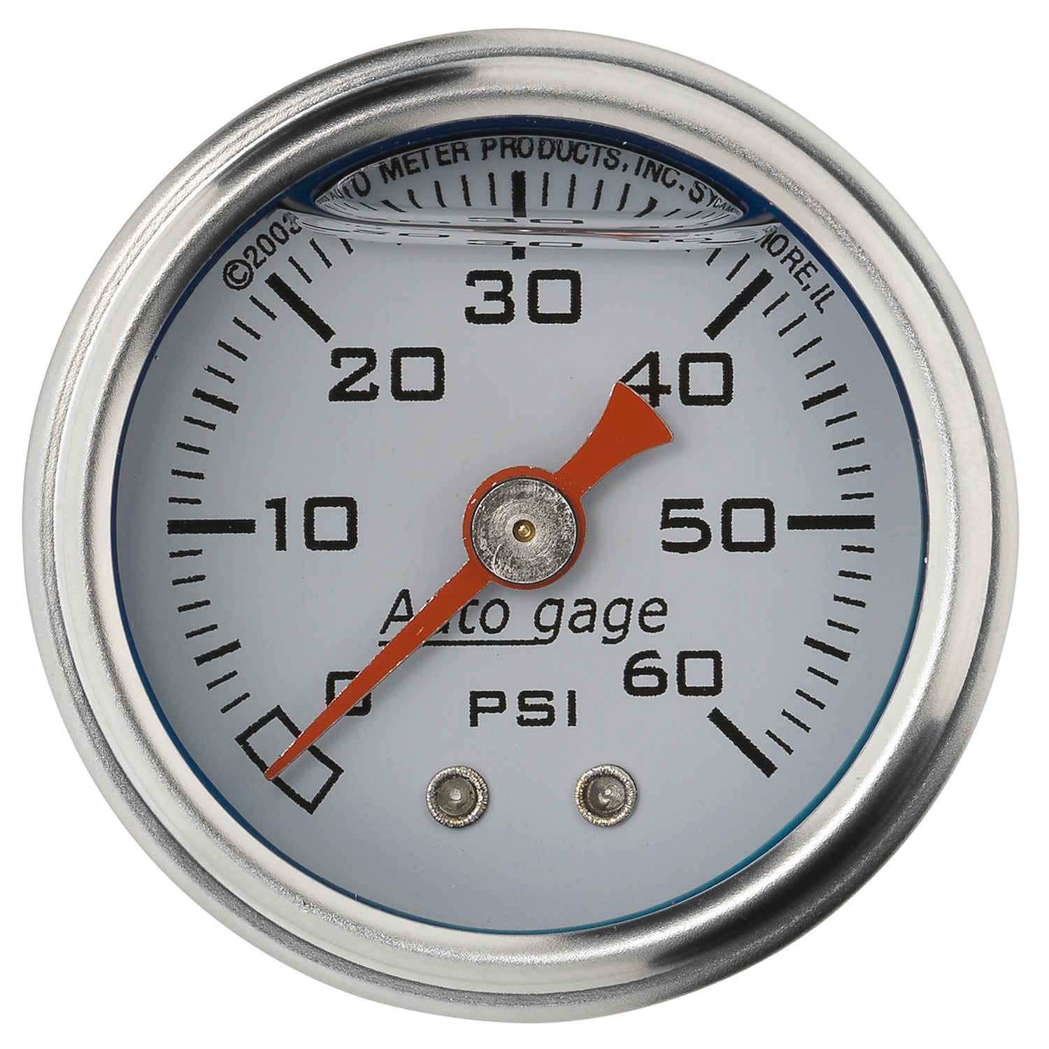 AutoMeter 2176 - GAUGE, PRESSURE, 1.5" DIRECT MNT, 60PSI, LIQUID FILLED MECH, WHT, 1/8" NPTF MALE 3