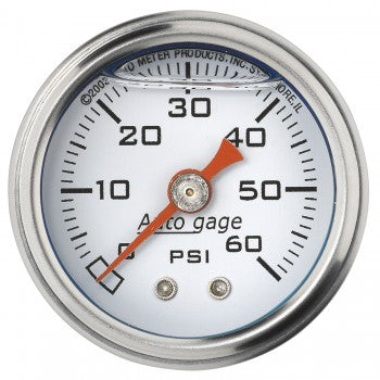 AutoMeter 2176 - GAUGE, PRESSURE, 1.5" DIRECT MNT, 60PSI, LIQUID FILLED MECH, WHT, 1/8" NPTF MALE 5
