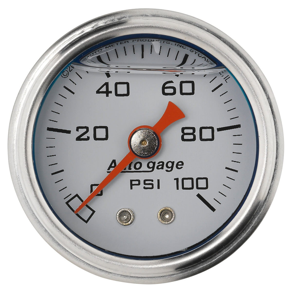 AutoMeter 2177 - GAUGE, PRESS, 1.5" DIRECT MNT, 100PSI, LIQUID FILLED MECH, WHT, 1/8" NPTF MALE 3