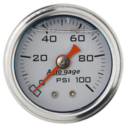 AutoMeter 2177 - GAUGE, PRESS, 1.5" DIRECT MNT, 100PSI, LIQUID FILLED MECH, WHT, 1/8" NPTF MALE 3