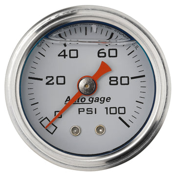 AutoMeter 2177 - GAUGE, PRESS, 1.5" DIRECT MNT, 100PSI, LIQUID FILLED MECH, WHT, 1/8" NPTF MALE 3