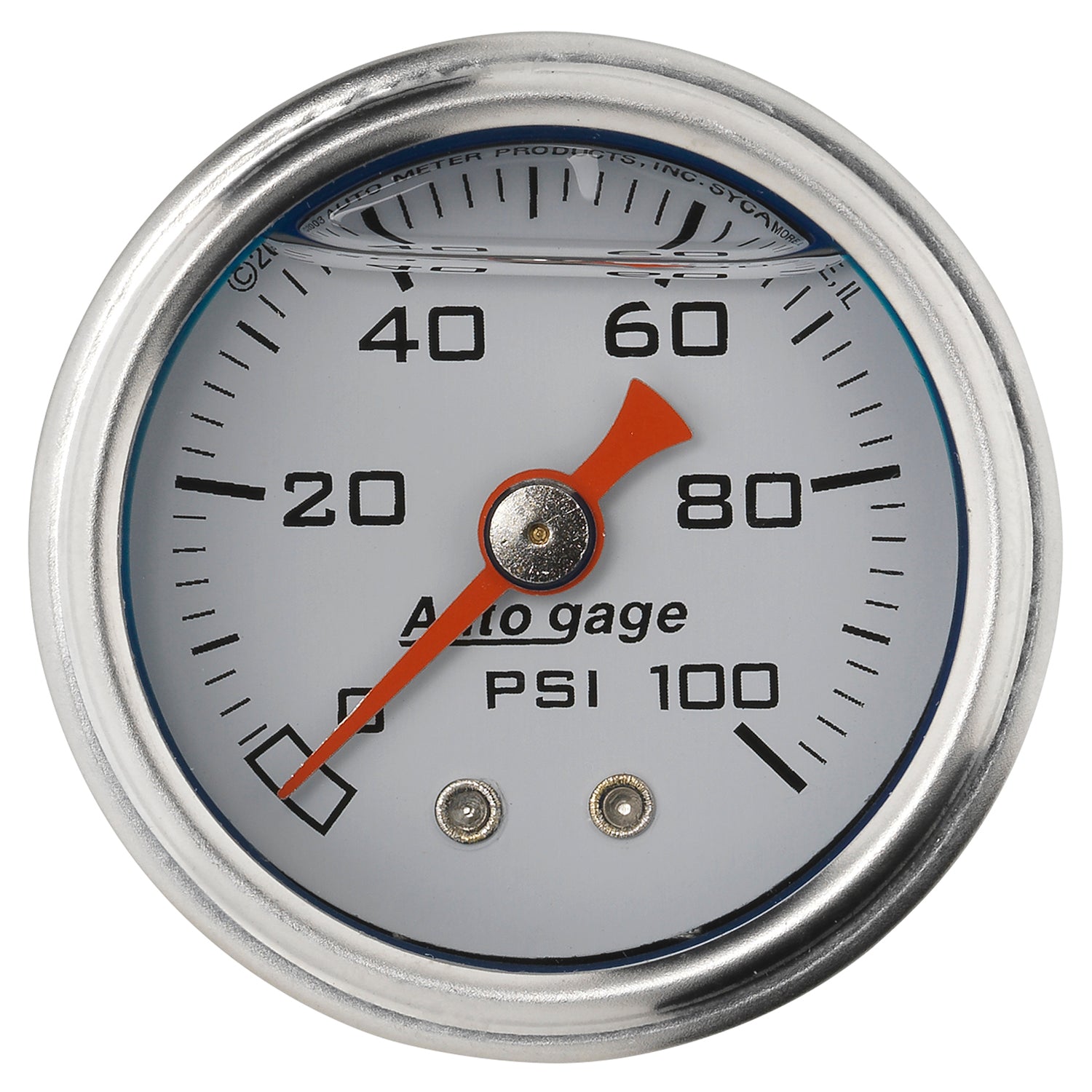 AutoMeter 2177 - GAUGE, PRESS, 1.5" DIRECT MNT, 100PSI, LIQUID FILLED MECH, WHT, 1/8" NPTF MALE 3