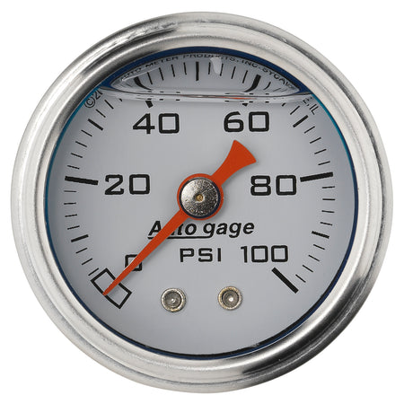 AutoMeter 2177 - GAUGE, PRESS, 1.5" DIRECT MNT, 100PSI, LIQUID FILLED MECH, WHT, 1/8" NPTF MALE 3