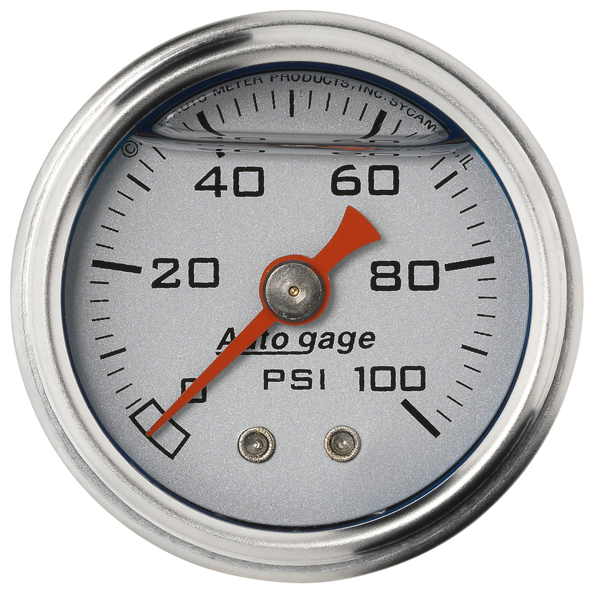 AutoMeter 2180 - GAUGE, PRESS, 1.5" DIRECT MNT, 100PSI, LIQUID FILLED MECH, SLVR, 1/8" NPTF MALE 3