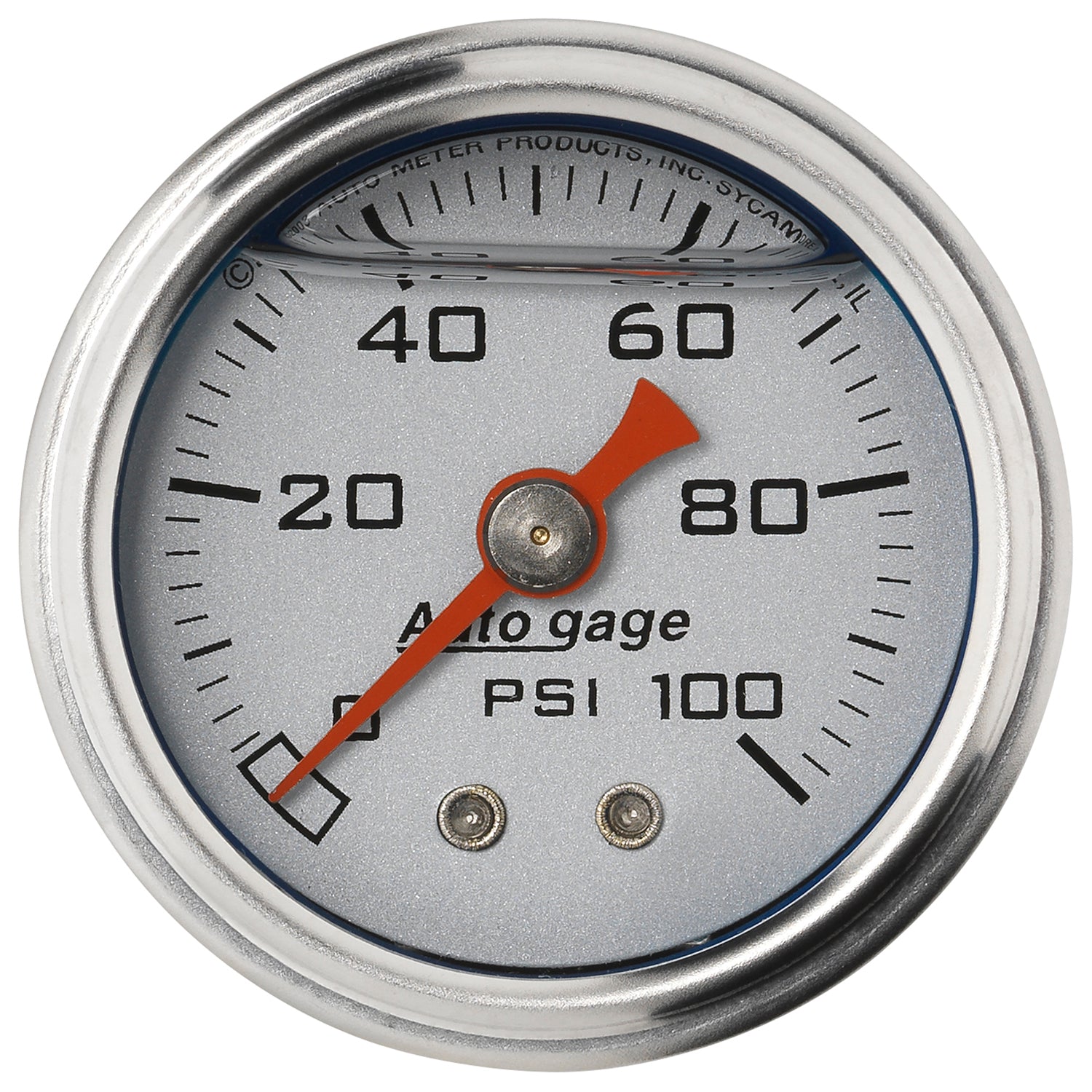 AutoMeter 2180 - GAUGE, PRESS, 1.5" DIRECT MNT, 100PSI, LIQUID FILLED MECH, SLVR, 1/8" NPTF MALE 3