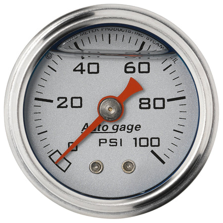 AutoMeter 2180 - GAUGE, PRESS, 1.5" DIRECT MNT, 100PSI, LIQUID FILLED MECH, SLVR, 1/8" NPTF MALE 3