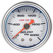 AutoMeter 2183 - GAUGE, PRESS, 1.5" DIRECT MNT, 2,000PSI, LIQUID FILLED MECH, WHT, 1/8" NPTF MALE 4