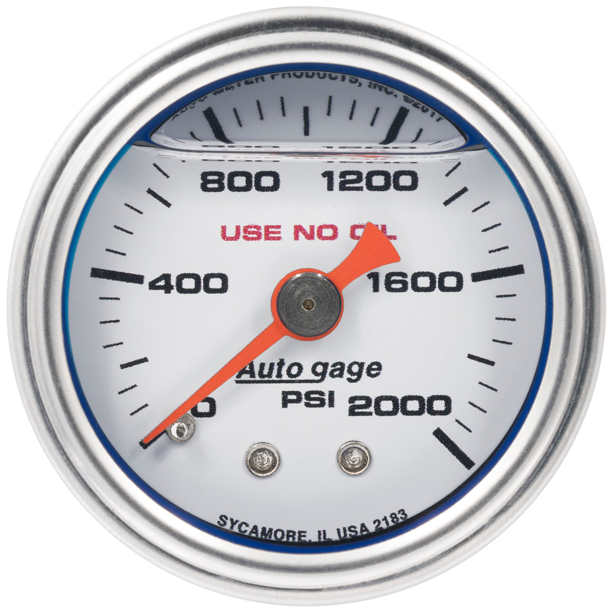 AutoMeter 2183 - GAUGE, PRESS, 1.5" DIRECT MNT, 2,000PSI, LIQUID FILLED MECH, WHT, 1/8" NPTF MALE 4
