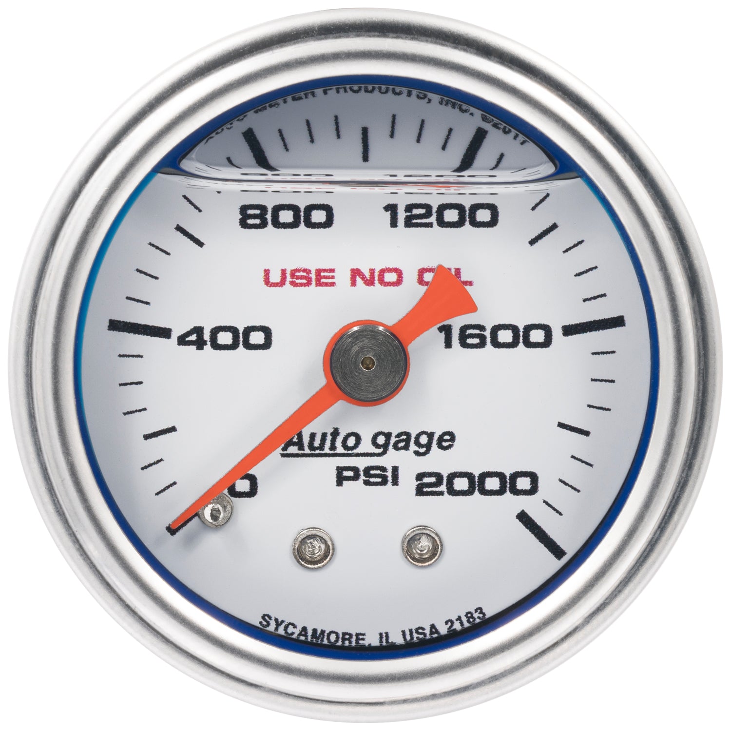 AutoMeter 2183 - GAUGE, PRESS, 1.5" DIRECT MNT, 2,000PSI, LIQUID FILLED MECH, WHT, 1/8" NPTF MALE 4