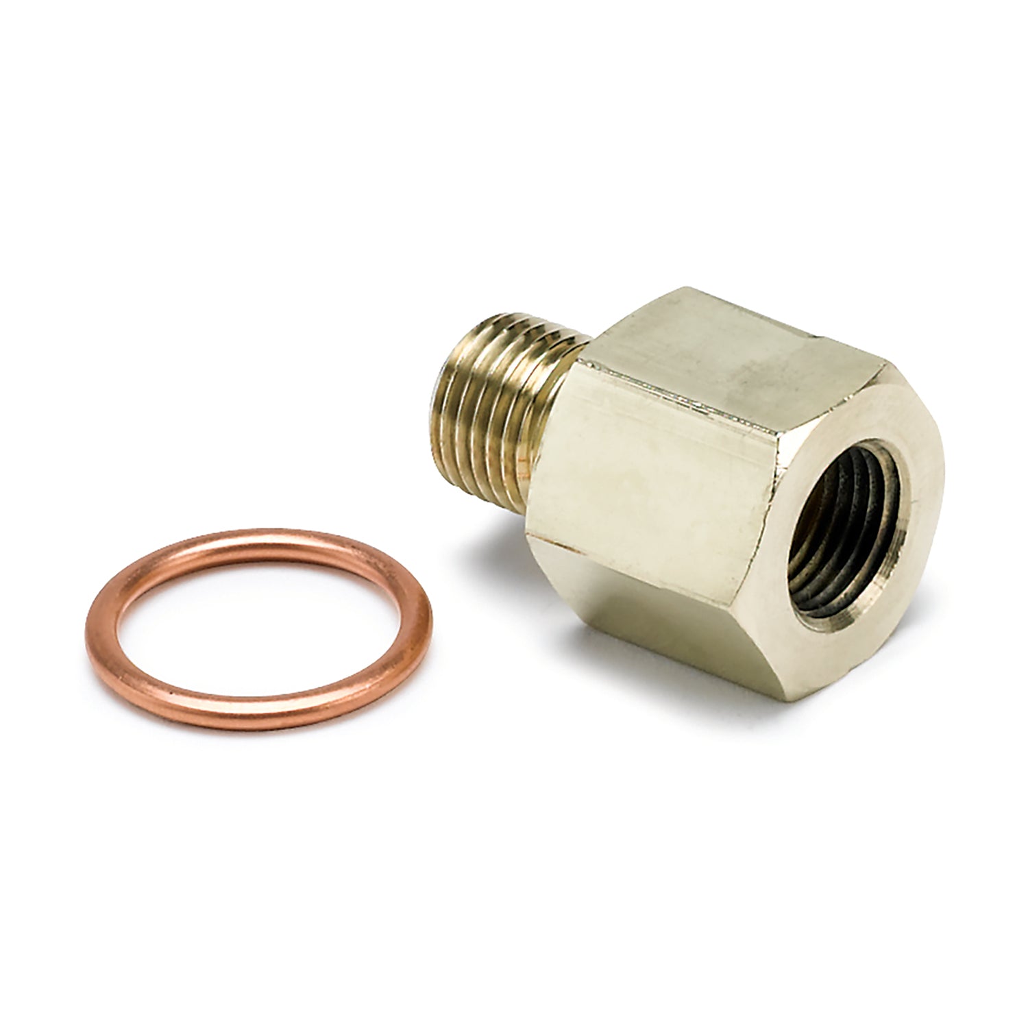 AutoMeter 2265 - FITTING, ADAPTER, METRIC, M10X1 MALE TO 1/8" NPTF FEMALE, BRASS 3