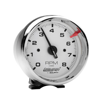 AutoMeter 2304 - GAUGE, TACH, 3 3/4", 8K RPM, PEDESTAL, WHT DIAL CHROME CASE, AUTOGAGE 3