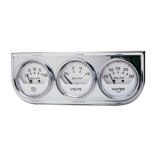AutoMeter 2325 GAUGE CONSOLE, OILP/WTMP/VOLT, 2-1/16", 100 PSI/280 F/16V, WHT DIAL, CHROME BZL