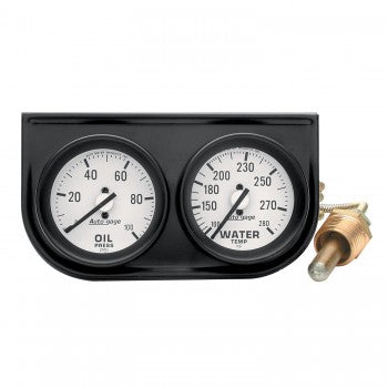 AutoMeter 2326 - GAUGE CONSOLE, OILP/WTMP, 2", 100PSI/280?F, WHT DIAL, BLK BZL, AUTOGAGE 4