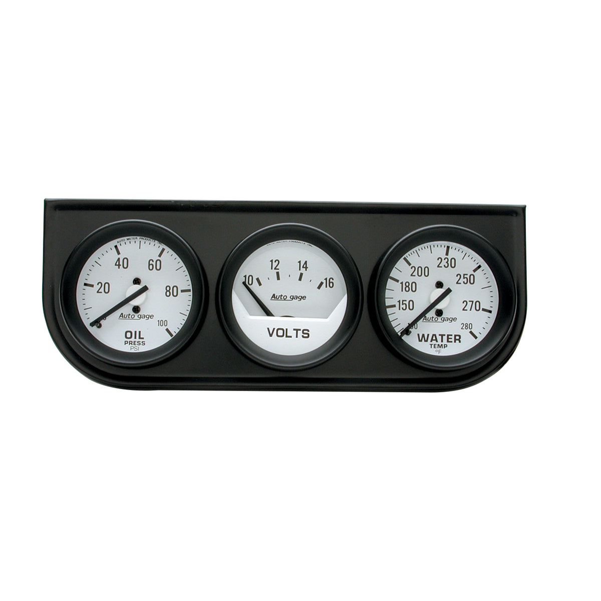 AutoMeter 2327 - GAUGE CONSOLE, OILP/WTMP/VOLT, 2", 100PSI/280?F/16V, WHT DIAL, BLK BZL, AG 3