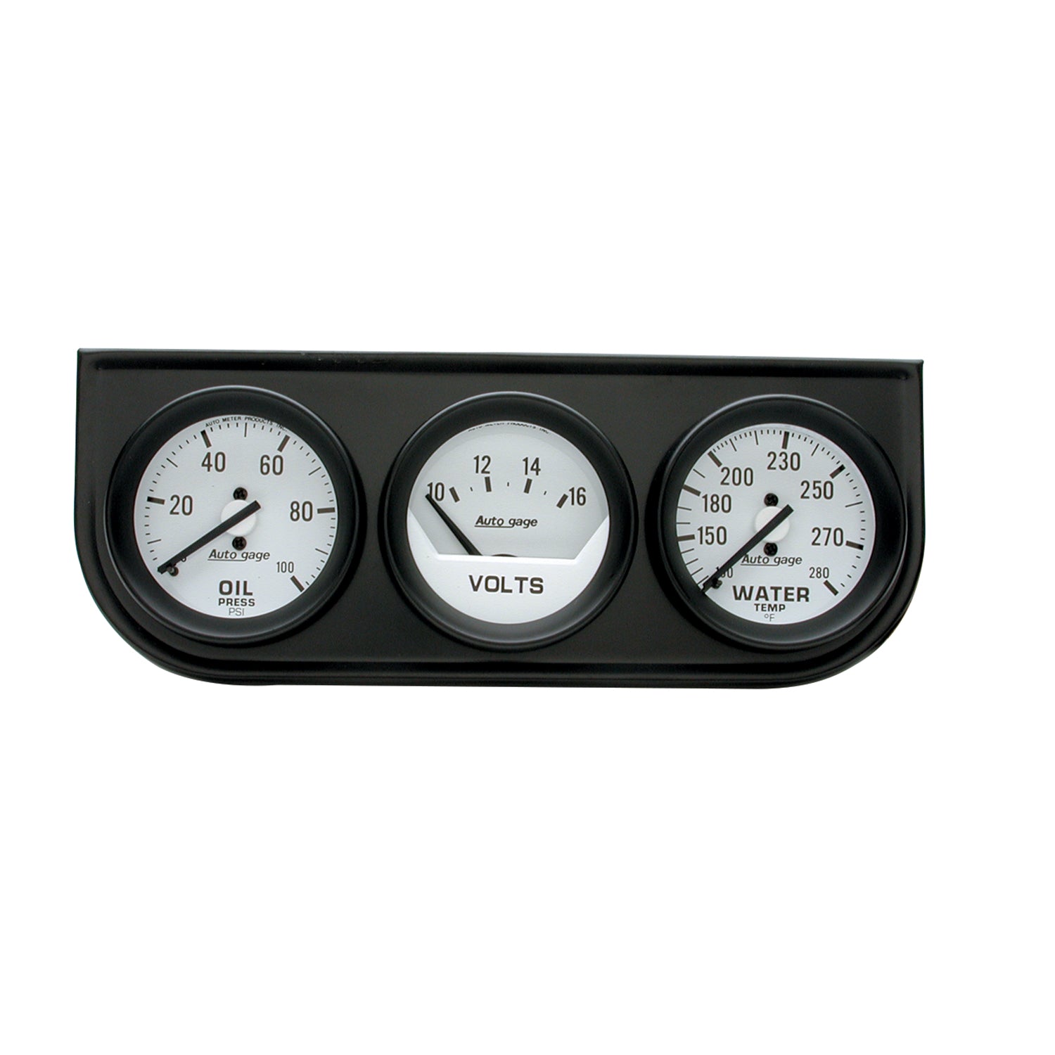 AutoMeter 2327 - GAUGE CONSOLE, OILP/WTMP/VOLT, 2", 100PSI/280?F/16V, WHT DIAL, BLK BZL, AG 3