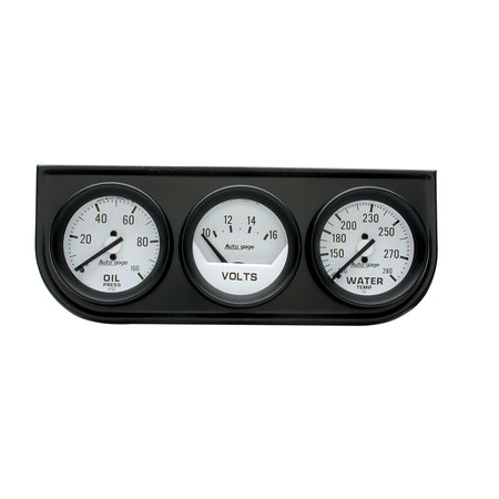 AutoMeter 2327 - GAUGE CONSOLE, OILP/WTMP/VOLT, 2", 100PSI/280?F/16V, WHT DIAL, BLK BZL, AG 3