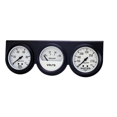 AutoMeter 2328 - GAUGE CONSOLE, OILP/WTMP/VOLT, 2 5/8", 100PSI/280?F/16V, WHT DIAL, BLK BZL, AG 3