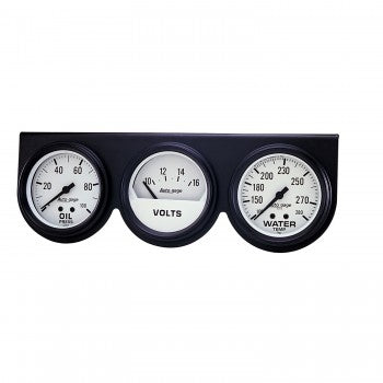 AutoMeter 2328 - GAUGE CONSOLE, OILP/WTMP/VOLT, 2 5/8", 100PSI/280?F/16V, WHT DIAL, BLK BZL, AG 4