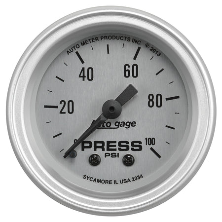 AutoMeter 2334 - GAUGE CONSOLE, PRESSURE, 2 1/16", 100PSI, SLVR DIAL, SLVR BEZEL, AUTOGAGE 3