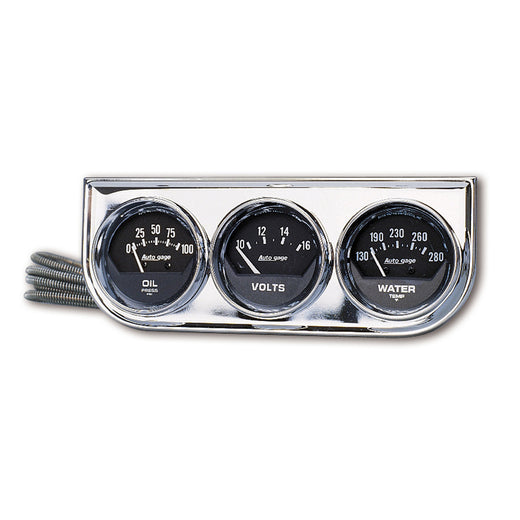 AutoMeter 2349 GAUGE CONSOLE, OILP/WTMP/VOLT, 2-1/16", 100 PSI/280 F/16V, BLK DIAL, CHROME BZL