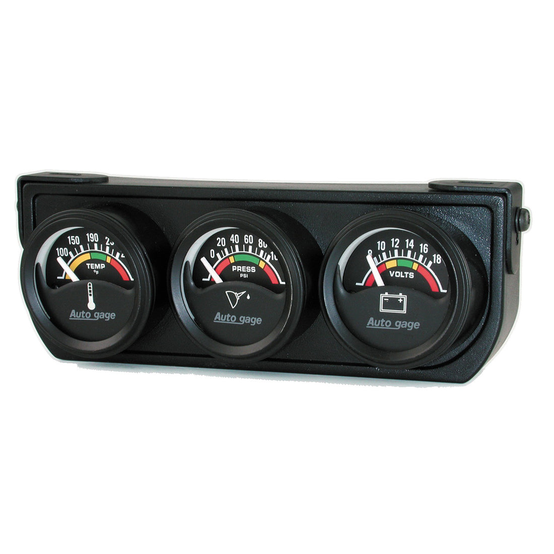 AutoMeter 2391 - GAUGE CONSOLE, OILP/WTMP/VOLT, 1.5", 100PSI/280?F/18V, ELEC BK DIAL, BK BZL, AG 3
