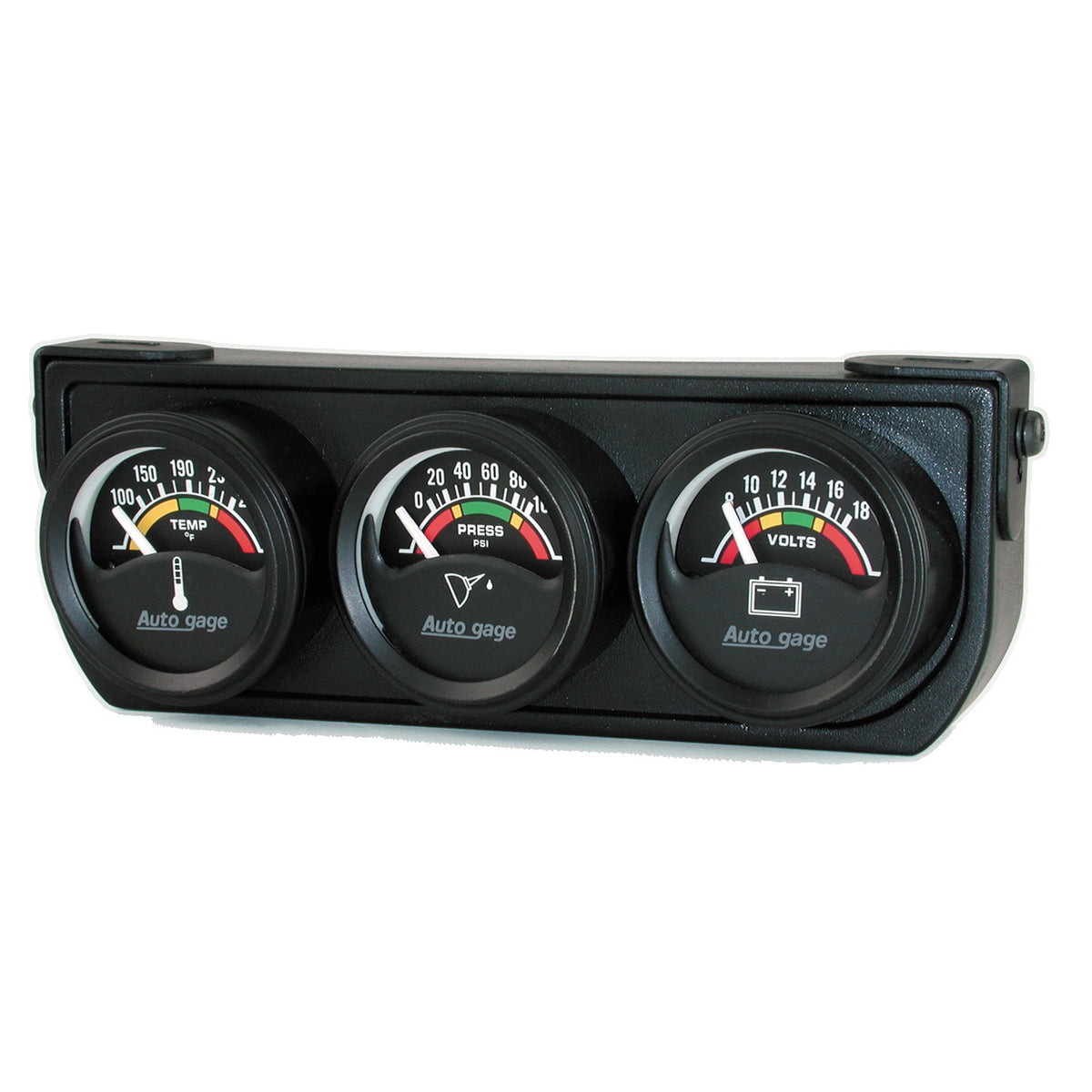 AutoMeter 2391 - GAUGE CONSOLE, OILP/WTMP/VOLT, 1.5", 100PSI/280?F/18V, ELEC BK DIAL, BK BZL, AG 3