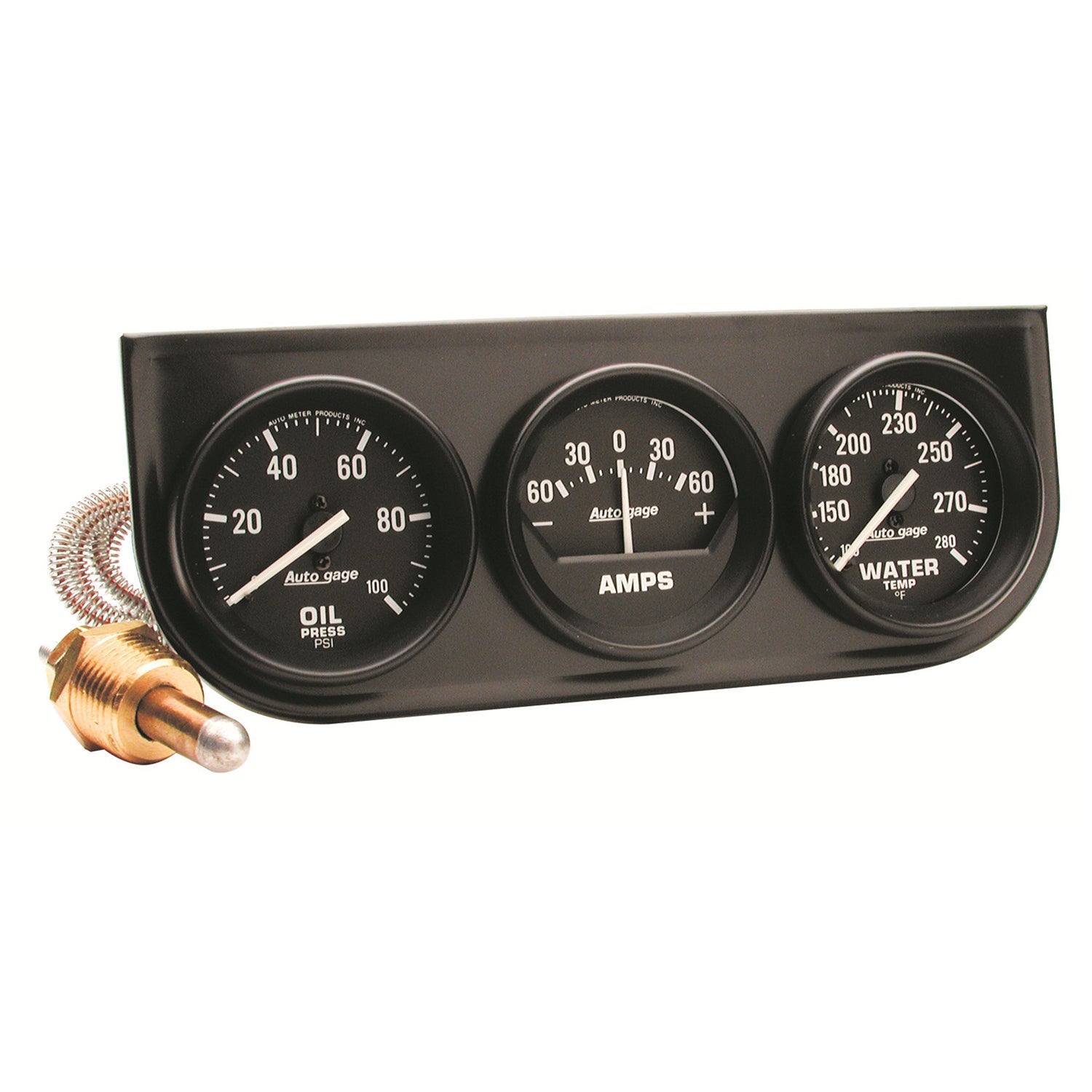 AutoMeter 2393 - GAUGE CONSOLE, OILP/WTMP/AMP, 2", 100PSI/280?F/60A, BLK DIAL, BLK BZL, AUTOGAGE 3