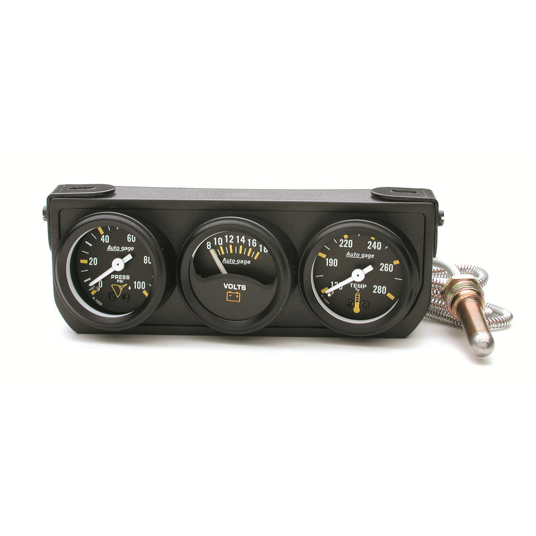 AutoMeter 2396 - GAUGE CONSOLE, OILP/WTMP/VOLT, 1.5", 100PSI/280?F/18V, MECH BK DIAL, BK BZL, AG 3