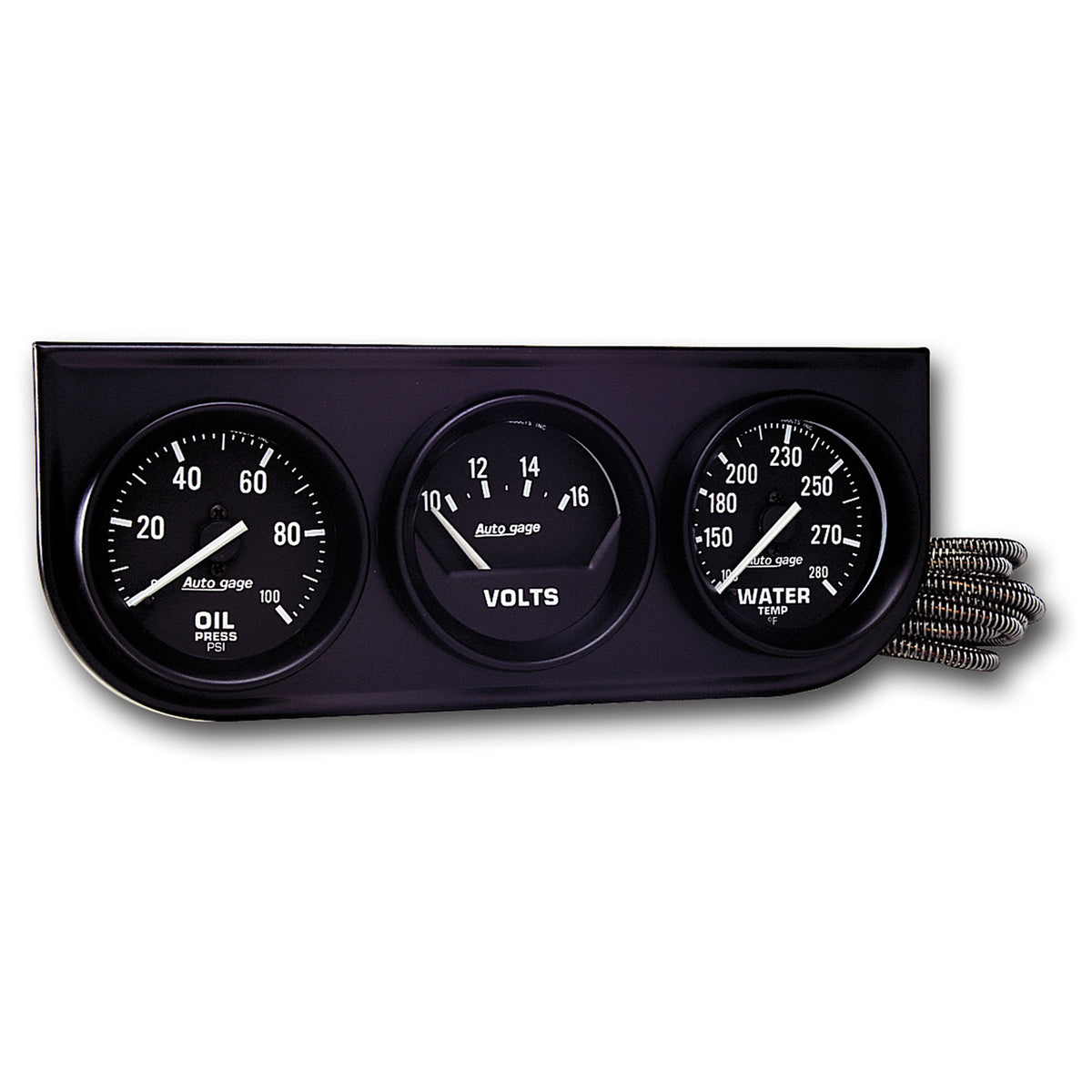 AutoMeter 2397 - GAUGE CONSOLE, OILP/WTMP/VOLT, 2", 100PSI/280?F/18V, MECH BLK DIAL, BLK BZL, AG 3