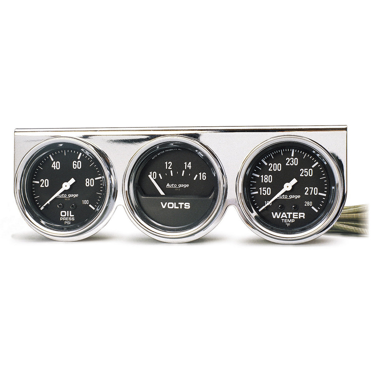AutoMeter 2399 - GAUGE CONSOLE, OILP/WTMP/VOLT, 2 5/8", 100PSI/280?F/16V, BLK DIAL, CHRME BZL, AG 3
