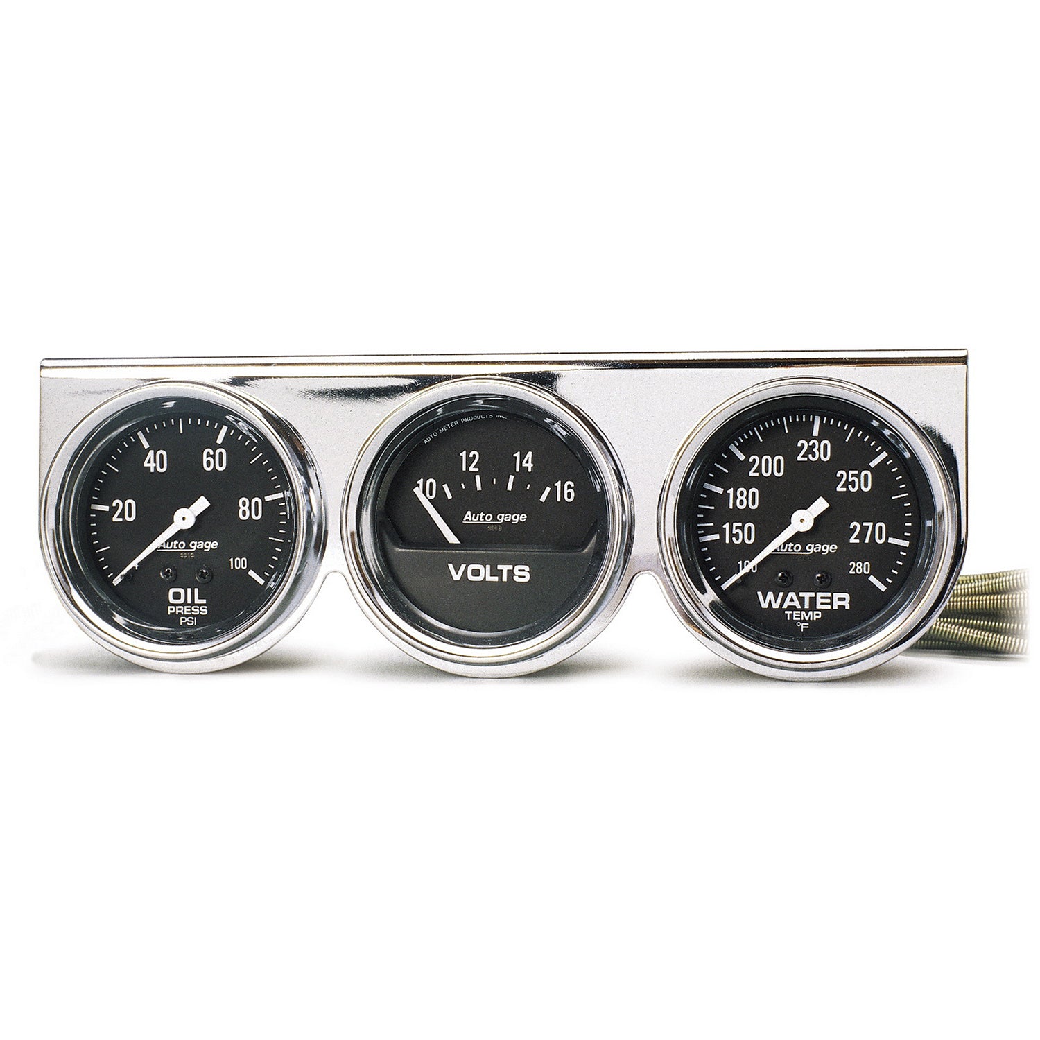 AutoMeter 2399 - GAUGE CONSOLE, OILP/WTMP/VOLT, 2 5/8", 100PSI/280?F/16V, BLK DIAL, CHRME BZL, AG 3